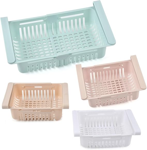 Fridge Organizers Drawers Retractable 4PCS Drawer Organizer for Fridge Organizer Pull Out Drawers, Fridge Organizer Rack Fridge Shelf Inserts Refrigerator Storage Organizer Fridge Storage Containers