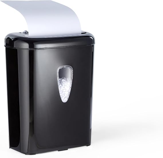 Amazon Basics 6 Sheet High Security Micro-Cut Paper and Credit Card Shredder, P-4 Security Level, Easy to Empty, Black