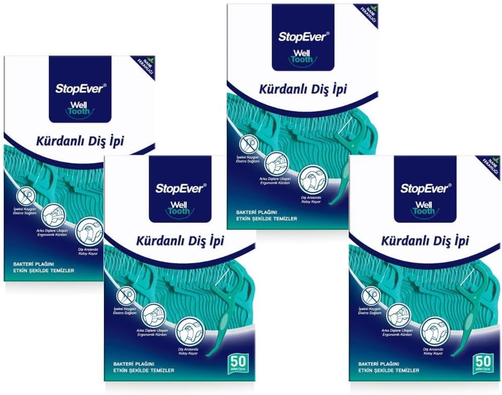 StopEver Well Tooth Tooth Floss 4 Pack | Mint Flavored | 200 Pieces 4 x 50 | Ideal for Interdental Cleaning, Oral Hygiene and Daily Use