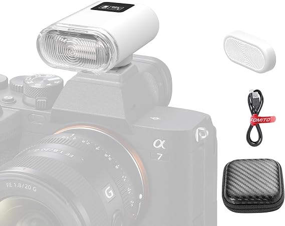 F12 Mini Camera Flash Speedlite for Canon/Nikon/Fuji/Sony/Ricoh GR3/GR3X Digital Film Cameras, Portable Mini Hot Shoe Flashlight for DSLR Cameras White