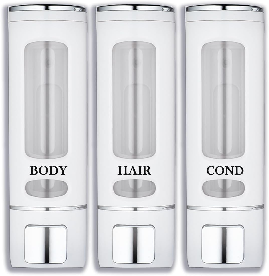 3-in-1 Shampoo and Conditioner Dispenser, Shower Dispenser 3 Chamber No Drill, 400ML Shampoo Dispenser, Wall Mounted Soap Dispenser for HotelHome Bathrooms and Other Upscale Places - White