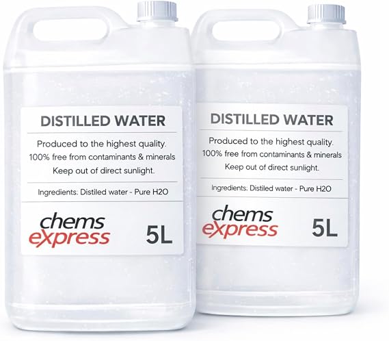 Chems Express 10 Litre (2x5 Litre) 100% Ultra Pure Distilled Water | 0ppm TDS | Automotive | Steam Iron and Cleaning