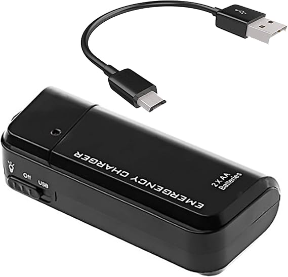 Portable AA Battery Travel Charger for Zen Mobile Admire Sxy and Emergency Re-Charger with LED Light! (Takes 2 AA Batteries) [Black]