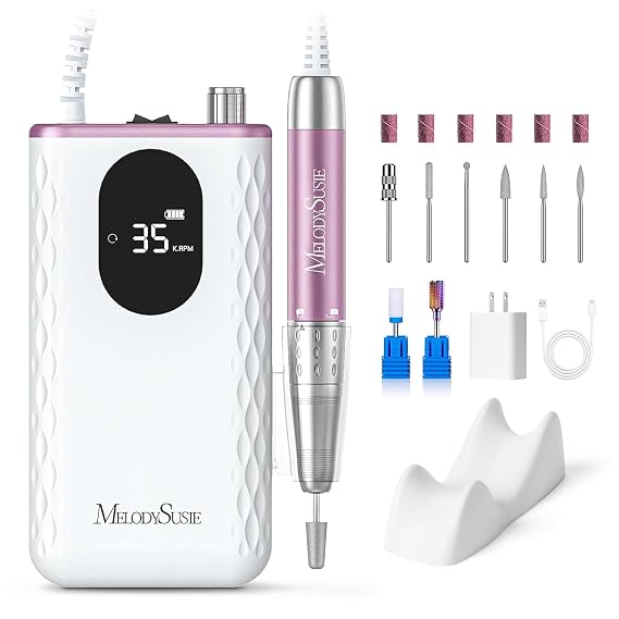 MelodySusie Clip-On Cordless Nail Drill 35,000 RPM MM400D for Nail Tech | 15+H Battery Life, 400 gf-cm Torque, Low Heat & Vibration, Gem-Cut Design, Acrylic & Gel Removal, for Home & Salon Use