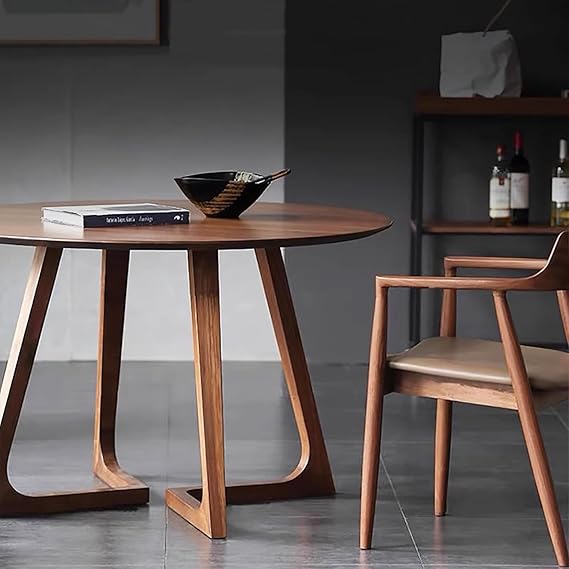 Mid Century Modern Dining Table,Round Solid Wood Kitchen & Dining Room Tables,Vintage Pedestal Dining Table Small Leisure Coffee Table for 2,4 People(24" L x 24" W x 24" H, Brwon)