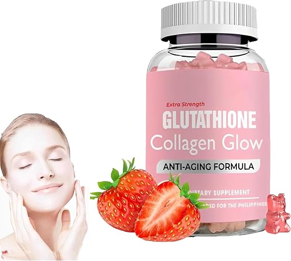 Glutathione Collagen Gummies, Glutathione Collagen Glow Gummies, Skin Brightening & Anti-Aging, Supports Hair, Skin & Nail Health, Glutathione Supplement for Women, Strawberry Flavor, 60 Count (1)