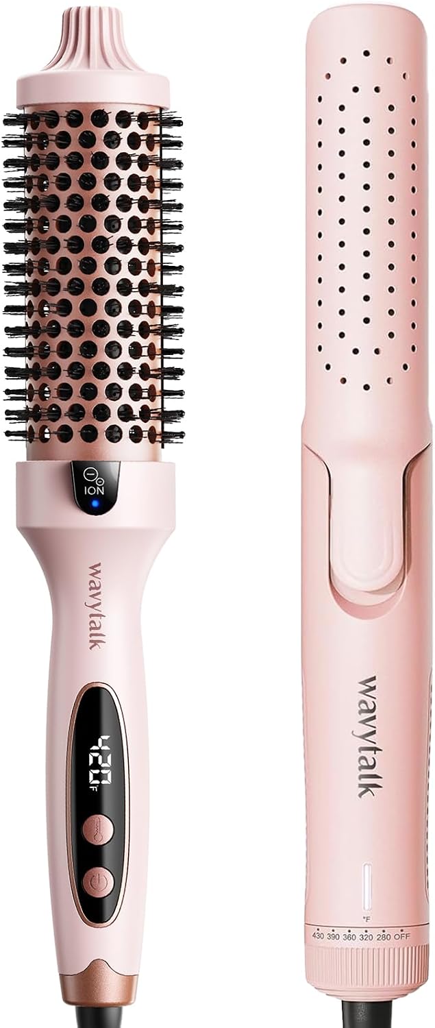 Wavytalk Thermal Brush, 1.5 inch Heated Round Brush for Blowout Look and Wavytalk 1 Inch Curling Iron, Airflow Styler with 360° Cooling Air