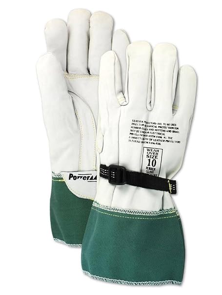 MAGID Leather Electrical Work Glove, 1 Pair, 9/L, 13 in., Electrician's Glove With Pull Strap And Plastic Buckle, For High Voltage Use