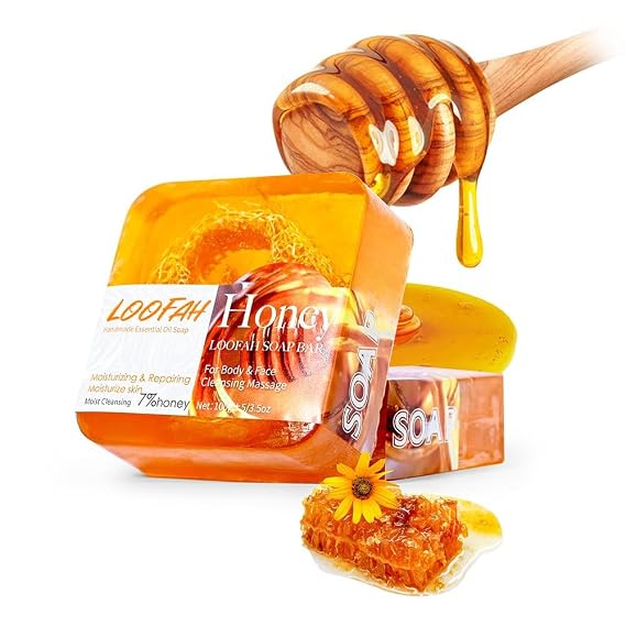Honey Organic Handmade Soap, Handmade Loofah Soap Bar, Hydrating, Moisturizing Natural Bar for Face and Body, Gentle Cleansing, Oil-control Bath Bar Soap Deep Nourishes Your Skin, Honey
