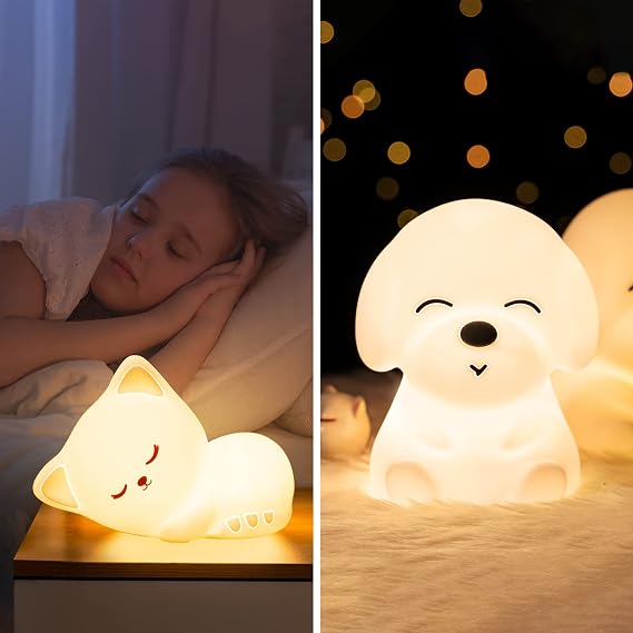 Cute Kitty Kids Night Light, Cat Kawaii Birthday Gifts Room Decor Bedroom Decorations for Baby Toddler Teens Girls Boys Children, LED Color Changing Animal Portable Squishy Silicone Lamp-Tap Control