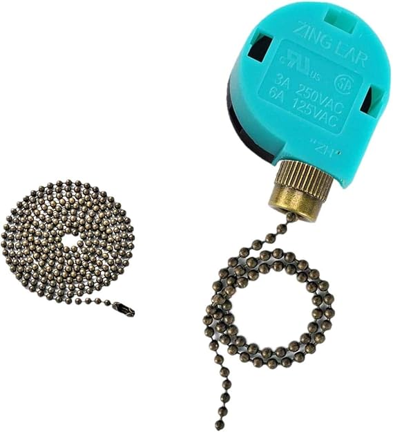 Ceiling Fan Switch Zing Ear Pull Chain Switch ZE-268S6 3 Speed 4 Wire Pull Chain Switch Control Ceiling Fan Replacement Speed Control Switch (Bronze)