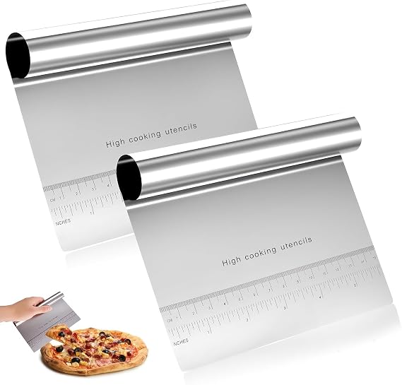 AEE® 2 Adet Büyük Boy Hamur Kesici & Kazıyıcı Seti – cm/inç Ölçekli Metal Hamur Spatulası – Pizza, Pasta, Ekmek ve Hamur Bölücü Profesyonel Mutfak Aleti 20 cm