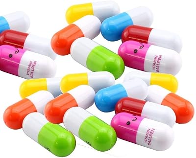 Allpdesky 72 PCS Smiling Face Pill Shape Ballpoint Pen Cute Cartoon Favor Retractable Ball Pen,Vitamin Pill, Novelty Pen, Size12x2.4cm, Gift Pen,Multicolor