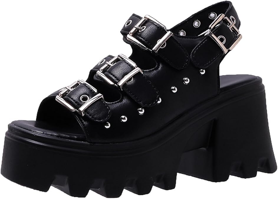 Women's Platform Open Toe Fisherman Sandal with Adjustable Ankle Strap,Fashion Wedge Lug Sole Chunky High Heel Rivet Roman Beach Y2K Sandals