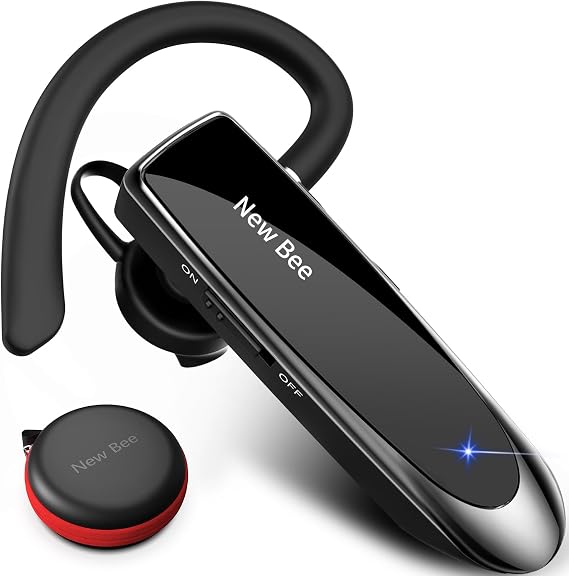 New Bee Handsfree Bluetooth Earpiece, Wireless Bluetooth Headset with Microphone 60 Days Standby Headphones with Microphone for iPhone, Samsung, HTC, LG, Sony, PC (Black)