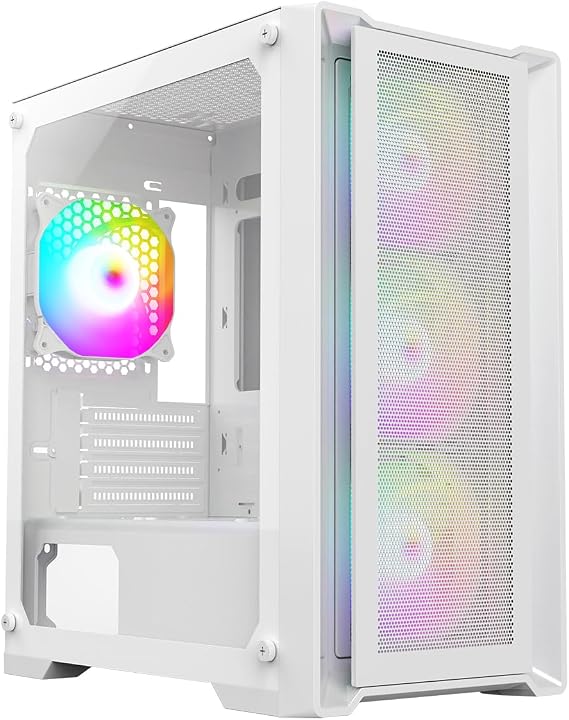 CiT Vento Micro-ATX PC Gaming Case M/ATX with Mesh Front Panel & Tempered Glass Side Panel with 3 Front ARGB Fans & 1 Rear ARGB Fan Included | White
