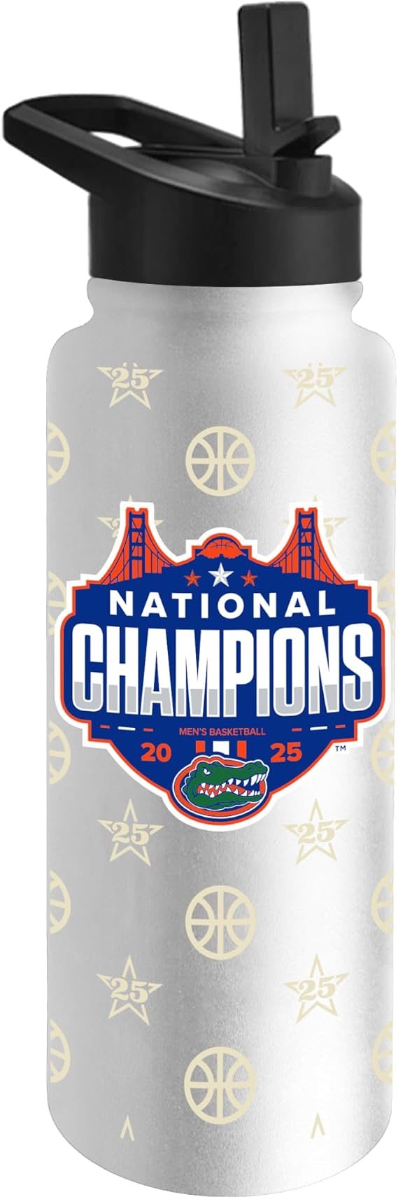 Logo Brands 2025 Men's March Madness NCAA Basketball National Champions Florida Gators 34 oz Quencher Bottle - NCAA Commemorative Championship Design