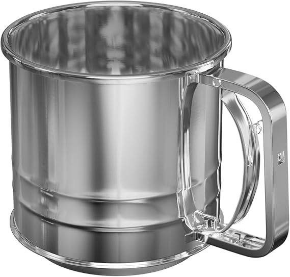 JASSY Stainless Steel Flour Sifter for Baking,5 Cups Hand Crank Flour Sifter,Double Layers Sifter Powder Sugar Shaker with Hand Press Design,Flour Strainer