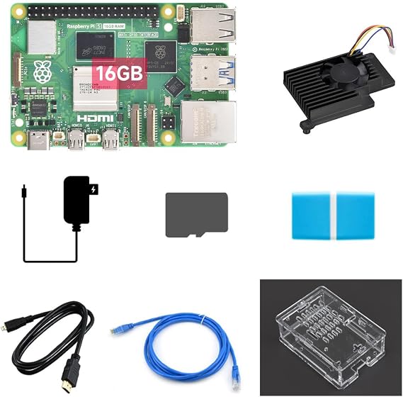 Waveshare Starter Kit, Compatible with Raspberry Pi 5, Bundle with Raspberry Pi 5 16GB, 64GB TF Card, Cooler, Case, Cable and so on (8 Items)