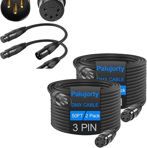 DMX Adapter 5F3M and 3 Pin 50 FT 2 Pack