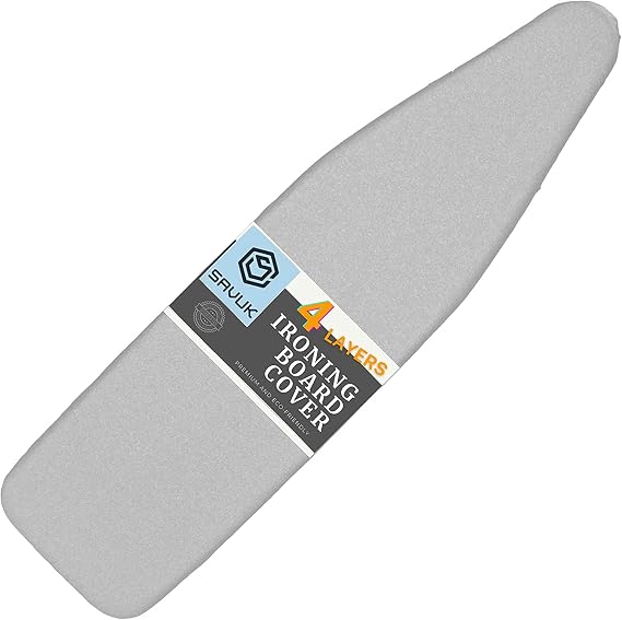 SAVUK Ironing Board Cover and Pad Standard Size Silicone Coated 4 Tiers 38 x 137 cm Extra Heavy Duty Thick Filling, Heat Reflective, Nonstick Roasting and Stain Resistant