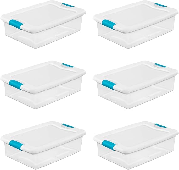 Sterilite 14968006 32 Quart White/Clear Plastic Storage Box With Blue Aquarium Latches