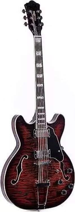 335 Semi-Hollow Jazz Electric Guitar, Humbucking Pickups, Semi-Hollow Body, Rosewood Fretboard, for Adults Professional Electric Guitar (Brown)