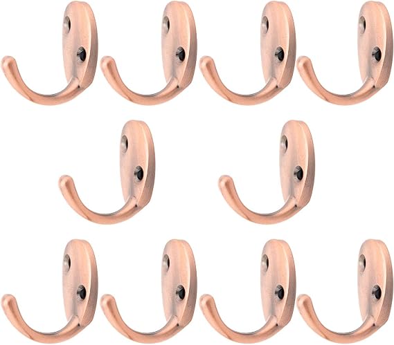 Coat Hooks Wall Mounted Coat Rack Vintage Coat Hangers Robe Hook Towel Hook,Utility Hooks for Hanging Coat,Scarf,Bag,Towel,Key,Hat,Cup,Metal Screws Included 10 Pack (Red Copper)