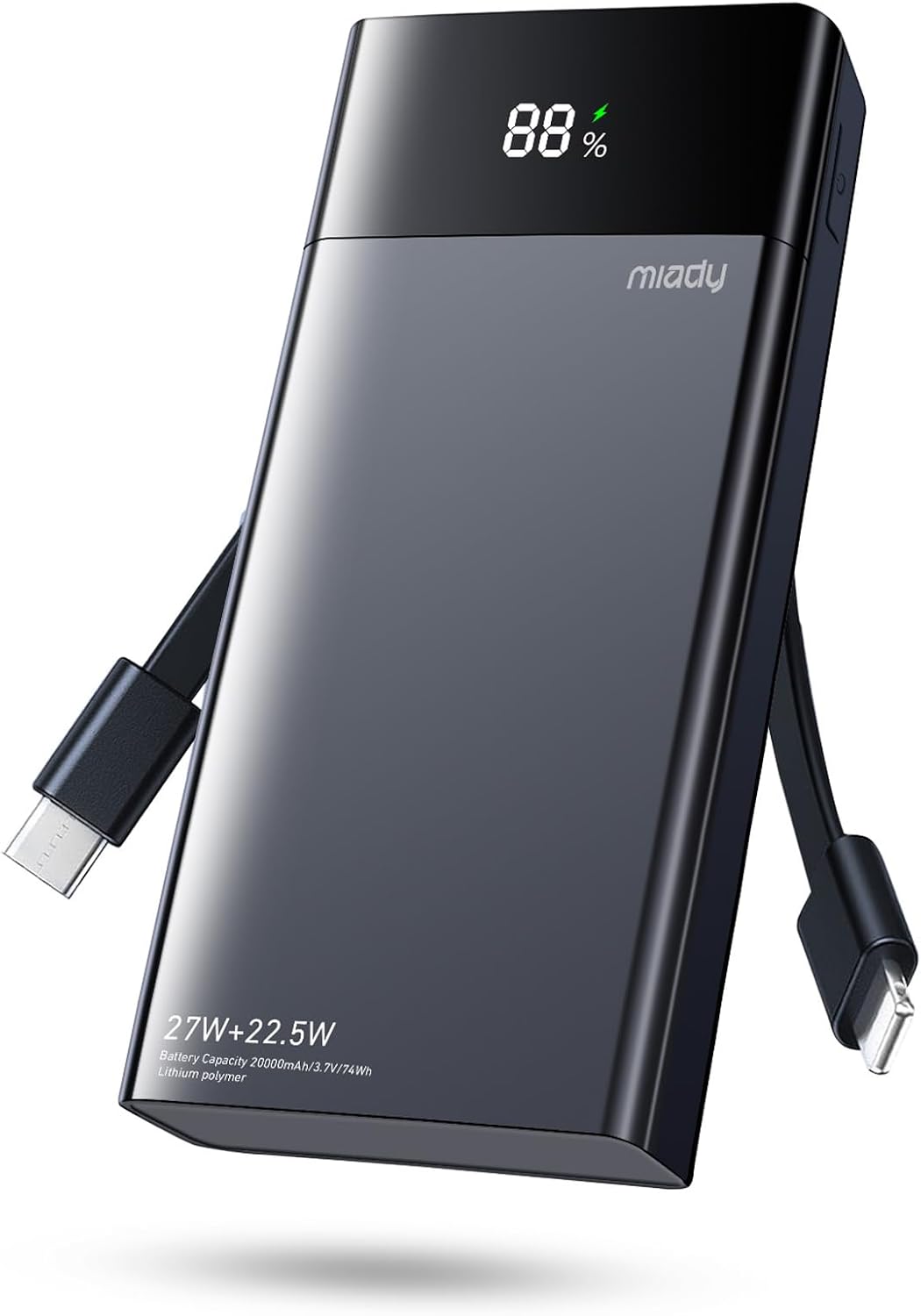 Miady 20000mAh Power Bank - 27W Fast Charging with Built-in USB-C, Compatible with iPhone 17161514, iPad, Galaxy S24, Oneplus, Android Devices，Switch 2