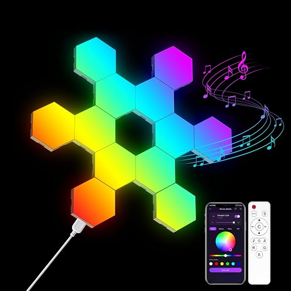 OJQ 12 Pack Hexagon Lights Wall RGB Panel - Led Lights Gifts for Men Birthday Room Decor Lamp for Bedroom Gaming Equipment Gamer Supps Honeycomb Shape Panels Hexagon Gaming Lights