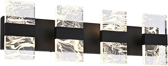 TODOLUZ LED Bathroom Vanity Light,4-Light Matte Black Acrylic Modern Wall Lighting Fixtures 33W Vanity Lights Over Mirror ,Vanity Wall Lights for Bath, Dressing Room, Restroom,3000K