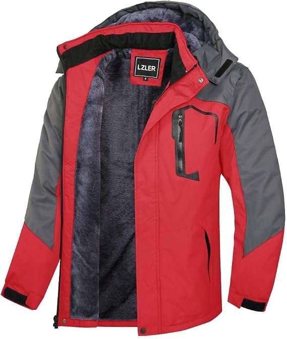LZLER Men's Winter Jackets Warm Windproof Ski Snow Winter Coats Waterproof Fleece Windbreaker Snowboarding with Hood