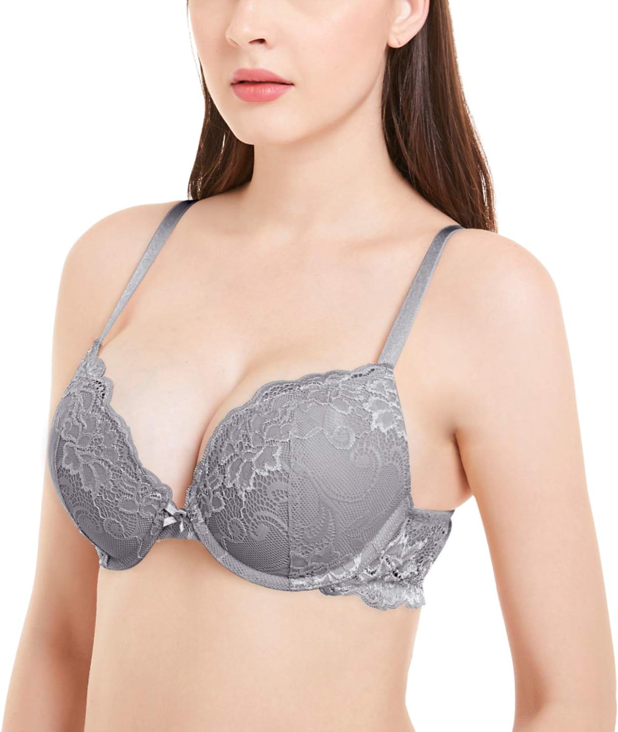 WingsLove Women's Push up Bra Underwire Support Bra Floral Lace Comfort Padded Bra Demi Plunge