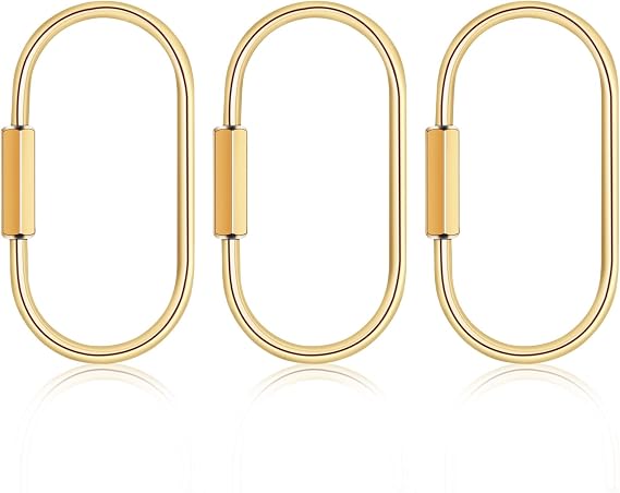 3 Pcs Brass Key Ring with Screw Lock - Durable Gold Carabiner Keychain Clip for Keys, Bags, Handbags, Men & Women, Premium Gold Key Ring, Carabiner Locking Purse and Bag Charms Accessory