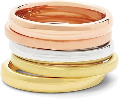 Stackable Expressions Sterling Silver & 14K Gold Plated Tri-Color Classic Ring Set Size 5