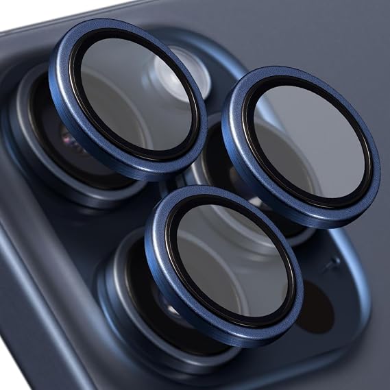 BUFF LABS iPhone 15 Pro Max / 15 Pro Uyumlu Titanyum Kamera Lens Koruyucu (Mavi Titanyum)
