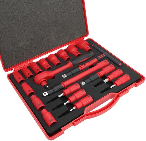MichaelPro 20-Piece 1/2" Drive VDE Insulated Tools Set with Sockets, Bits Sockets, Wrenches, Ratchet, Insulated Electrical Tools, Insulated Socket Set | MP005048