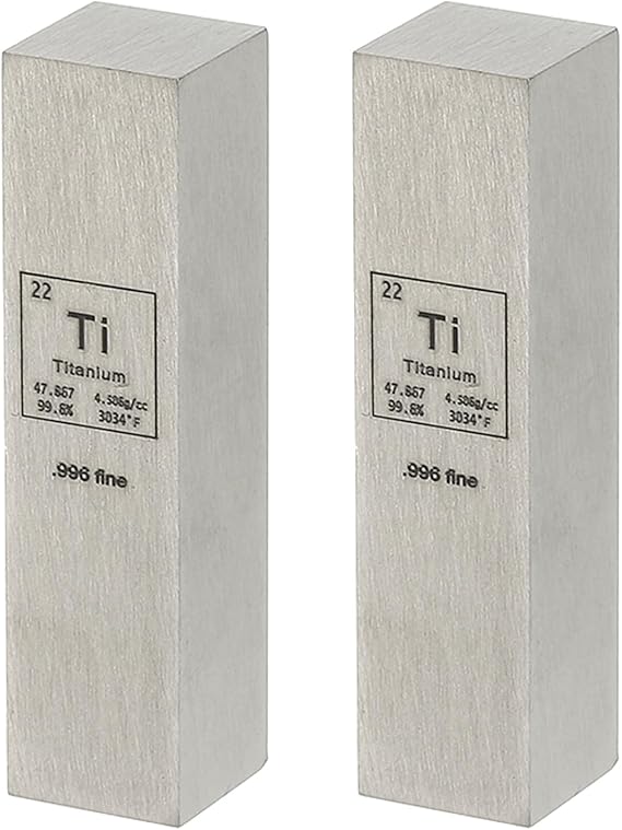 PATIKIL 2Pcs Titanium Cube, 0.5x0.5x2" Ti Density Stick High Density Element Rod Unique Metal Cube Periodic Table of Elements Collections Lab Experiment Teacher Scientific Classes