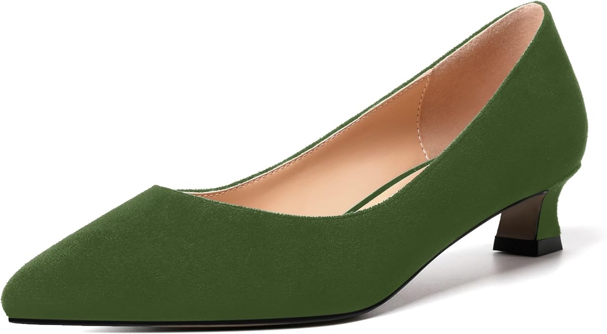 AMBELIGHT Womens Slip On Solid Casual Pointed Toe Office Suede Kitten Low Heel Pumps Shoes 1.5 Inch