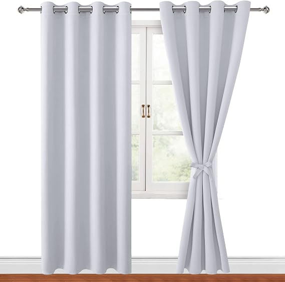 Hiasan Blackout Curtains for Bedroom, 52 x 96 Inches Long, Greyish White | Thermal Insulated & Energy Saving, Window Curtains for Living Room, 2 Drape Panels, Sewn with Tiebacks