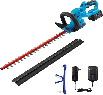 Cordless Hedge Trimmer, 20V  4.0Ah Electric Bush Trimmer with 22 Dual-Action Blades, 34 Cutting Capacity, Shrub Trimmer Include Battery, Fast Charger and Safety Goggles