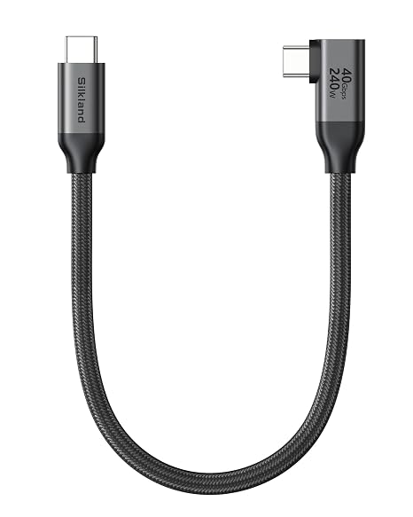 Silkland Right Angle USB 4 Cable 40Gbps for Thunderbolt 4/3, 240W, 1FT | 8K@60Hz, Data Transfer, for MacBook Pro/Air, iPhone 17/16, iPad, Mac mini, SSD, Dock, Hubs