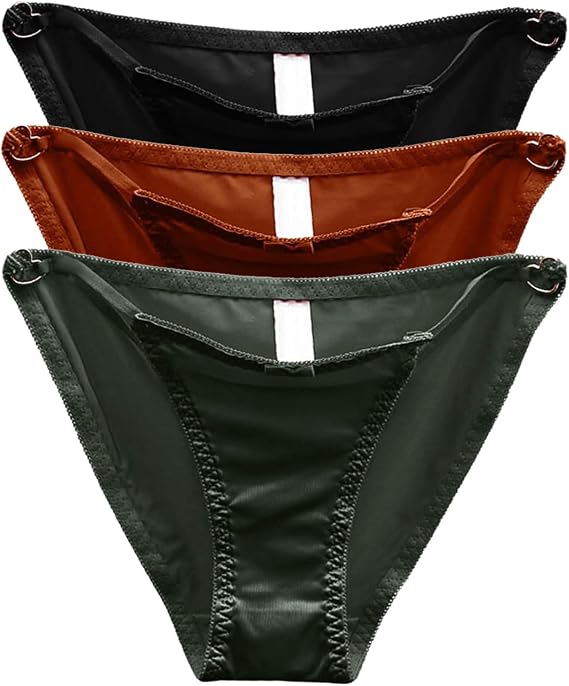 3 Pack Silky Satin Panties Mesh Lace Briefs Underwear Low Rise Tanga Panty Silky Touch Seamless Panties
