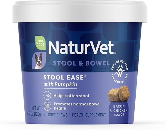 NaturVet Stool Ease for Dogs 40 Soft Chews Helps Maintain Regular Bowel Movements Enhanced with Sugar Beet Pulp, Flaxseed & Psyllium Husk 40 Day Supply