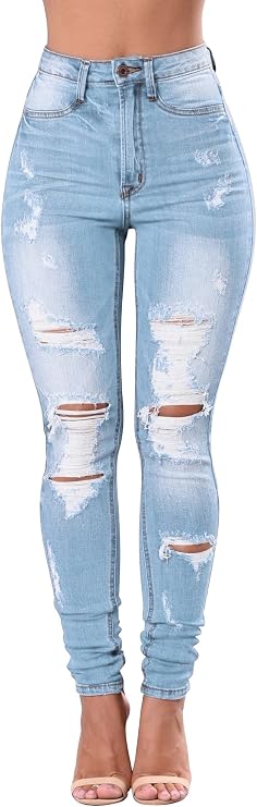 Qazel Vorrlon Women's High Waisted Ripped Skinny Jeans Stretch Denim Pants