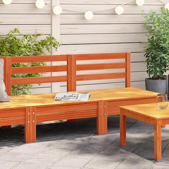 Garden Sofa Set of 2 Wax Brown Solid Pine Wood Large Modular Outdoor Couch Patio Furniture for Poolside Deck