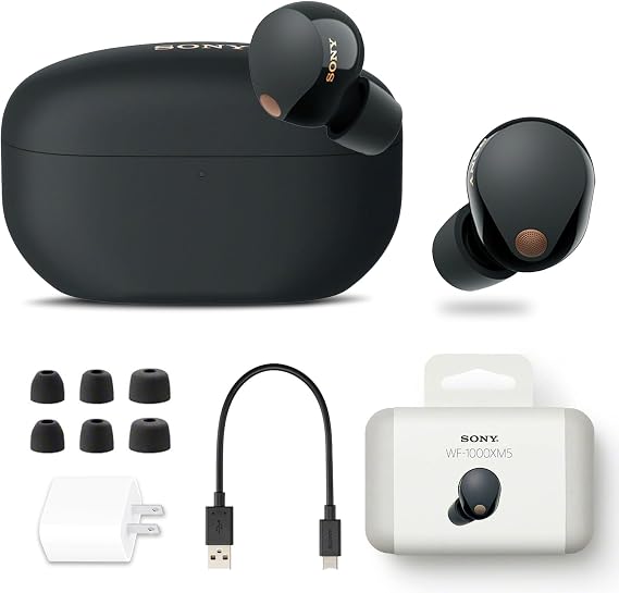 Sony WF-1000XM5 Truly Wireless Bluetooth Noise Canceling Earbuds Headphones with Voice Built in, Black (WF1000XM5/B) + USB Adapter
