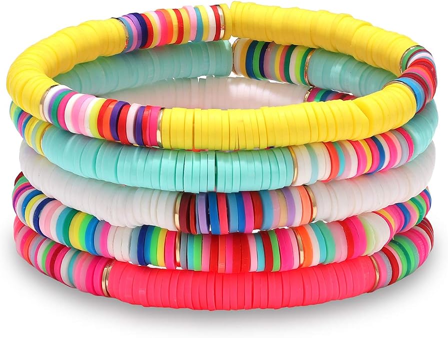 boderier Heishi Bracelet Set Stack Rainbow Vinyl Disc Bead Surfer Stretch Bracelet Summer Beach Bracelet Jewelry (5)