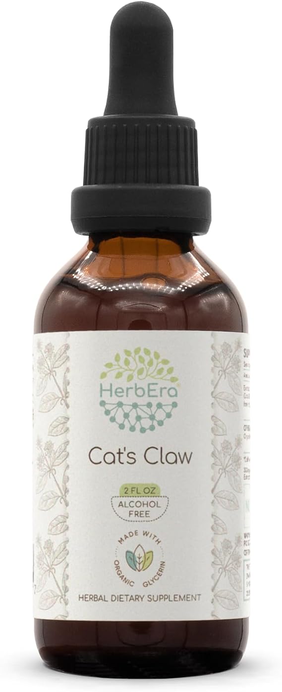 HerbEra Cats Claw Organic Tincture | Alcohol-Free Extract, High-Potency Herbal Drops | Certified Organic Uncaria Tomentosa Dried Inner Bark (2 oz)