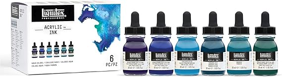 Liquitex Professional Acrylic Ink, 1-oz (30ml), Aqua Color Set, Set of 6